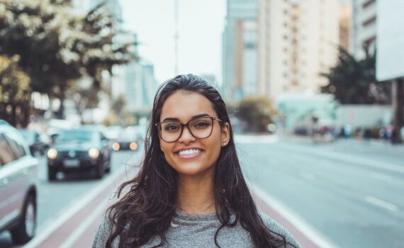 woman wearing black eyeglasses